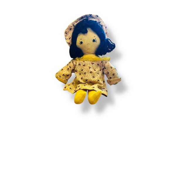 Vintage Handmade Rag Doll by Colon Sisters Yellow Dress Blue Yarn Hair 12 in - Picture 11 of 11